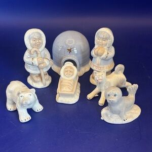Ceramic Alaska Nome Memories Eskimo Nativity Figurine Set with Igloo